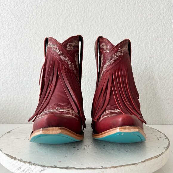 Lane SENITA FALLS Womens Cowboy Bootie 8 Red Fringe Western Short Cowgirl Boots - Picture 5 of 11